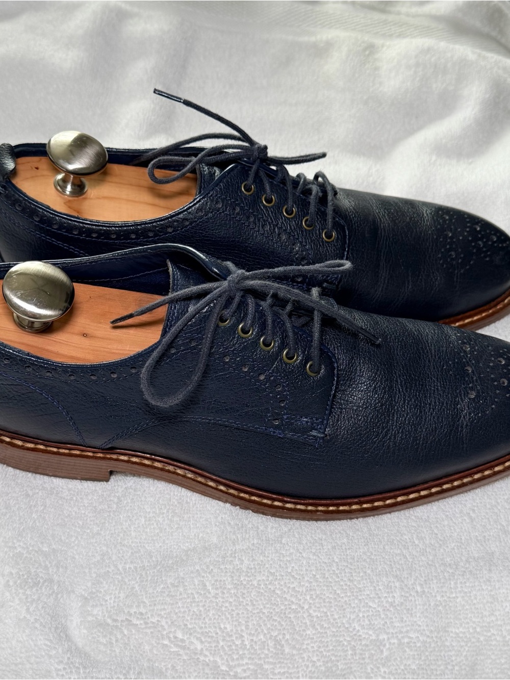 Cole Haan Navy Blue Leather Wingtip Oxfords - Picture 5 of 7